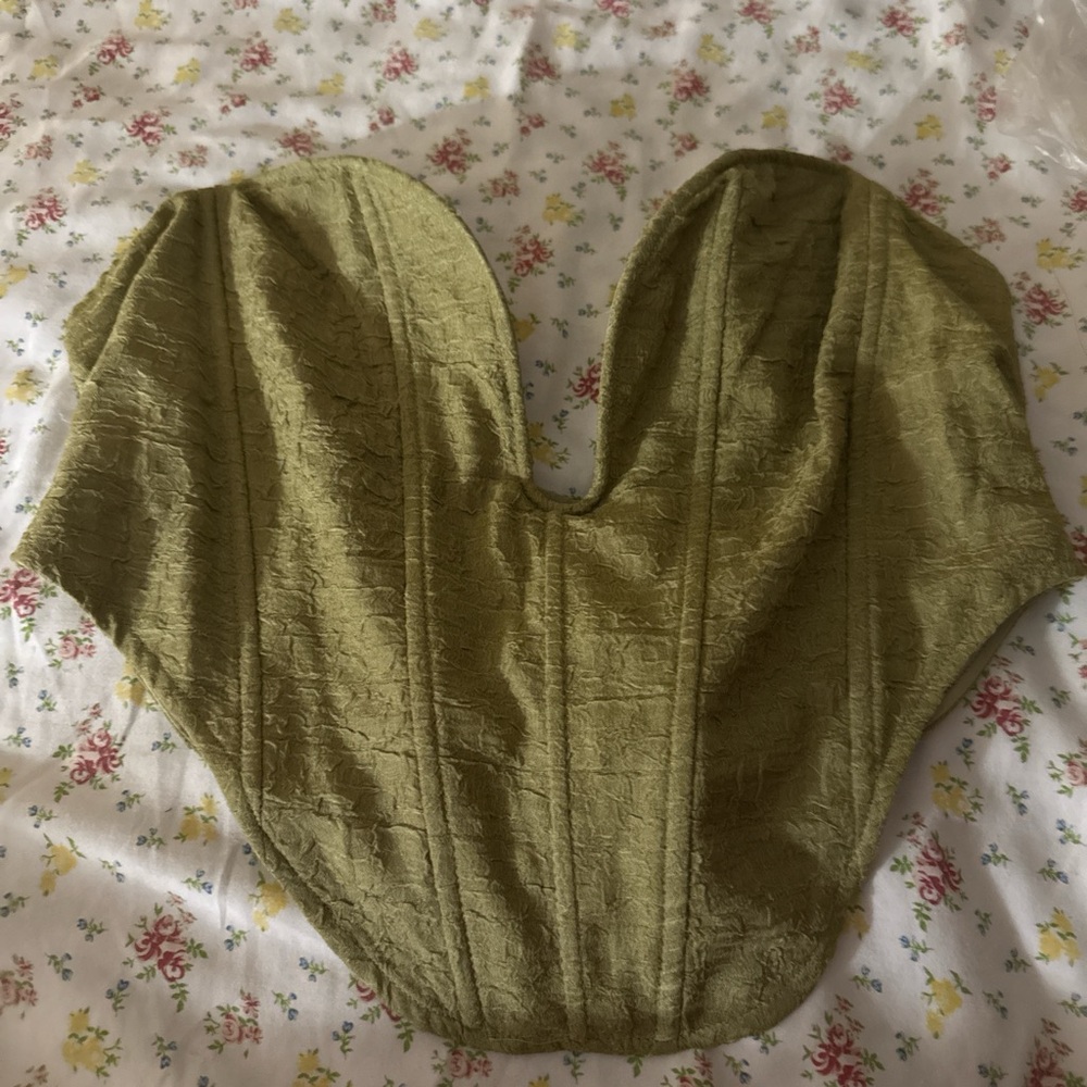 Green Textured Corset Top